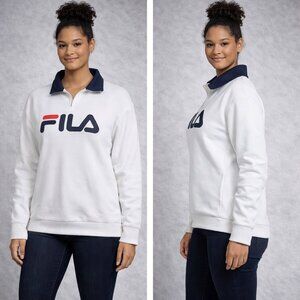 NEW FILA Women’s 1/4 Zip Fleece Pullover – White with Logo Size Medium